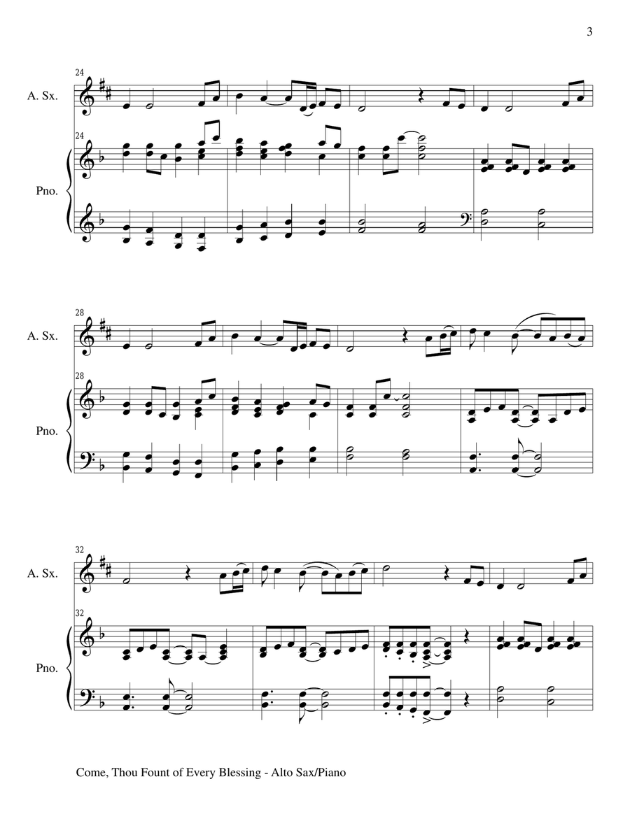 COME, THOU FOUNT OF EVERY BLESSING (Alto Sax/Piano and Sax Part) Alto Saxophone scores gallery preview page 3