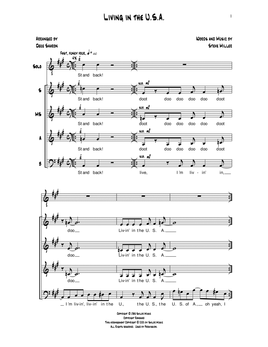 Living in the U.S.A. A Cappella scores gallery preview page 1