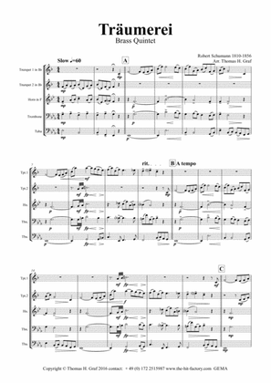 Book cover for Träumerei - romantic Masterpiece by R.Schumann - Brass Quintet