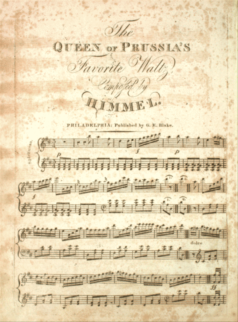 (1) The Queen of Prussia's Favorite Waltz. (2) A Favorite Waltz Piano Solo scores gallery preview page 1