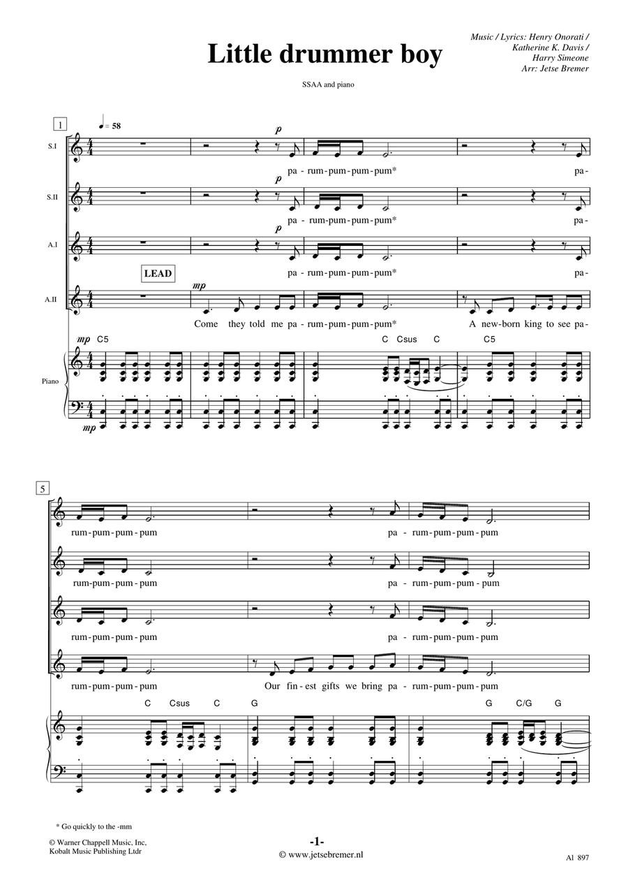 The Little Drummer Boy The Little Drummer Boy SSAA scores gallery preview page 1