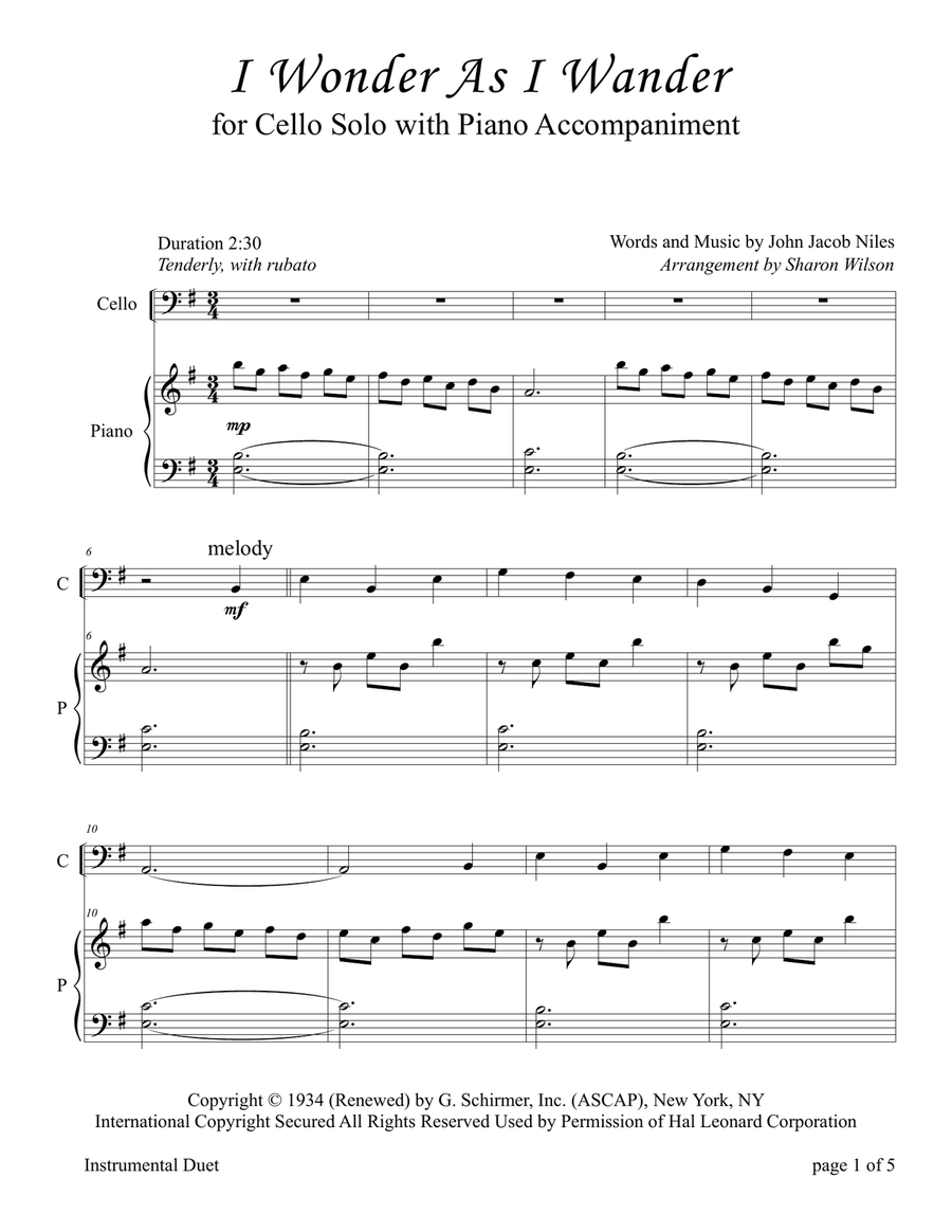 I Wonder As I Wander Piano scores gallery preview page 3