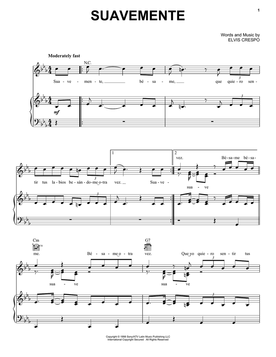 Suavemente Piano, Vocal, Guitar scores gallery preview page 1