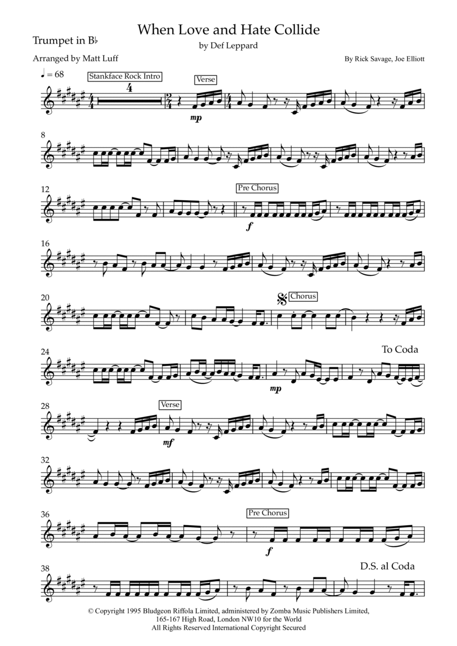 When Love And Hate Collide Trumpet Solo scores gallery preview page 1