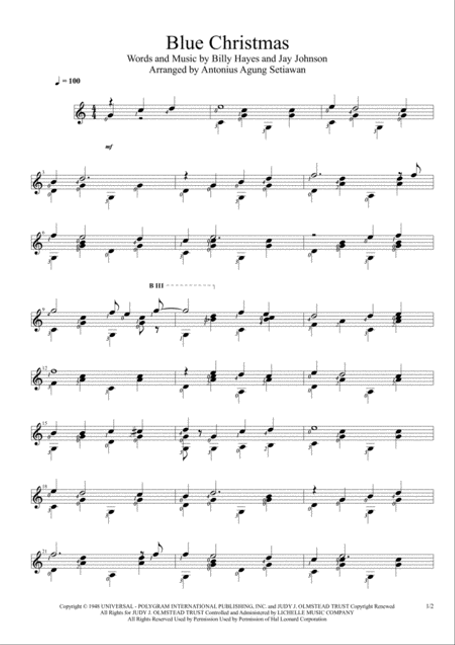 Blue Christmas Blue Christmas Guitar Solo scores gallery preview page 1