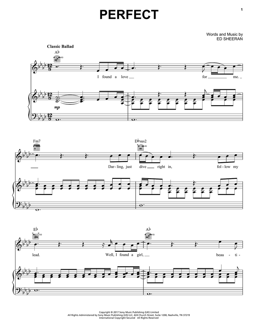 Perfect Perfect Piano, Vocal, Guitar scores gallery preview page 1