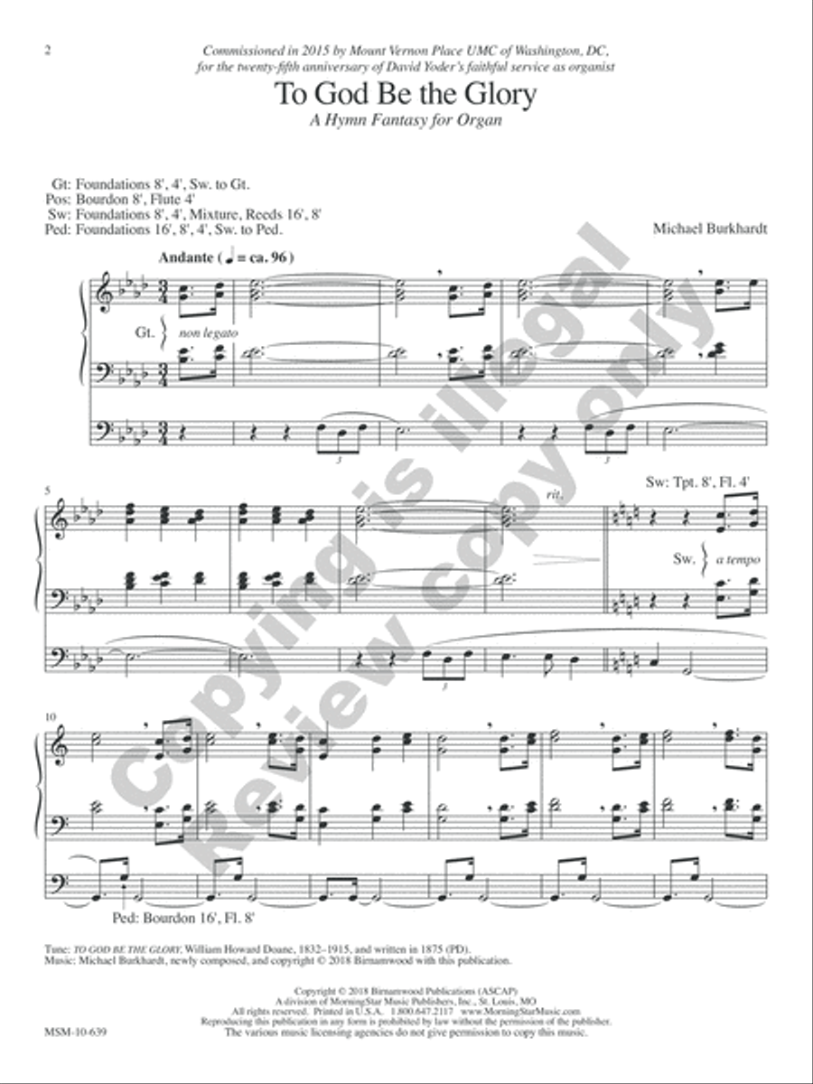 To God Be the Glory: A Hymn Fantasy for Organ Organ Solo scores gallery preview page 10
