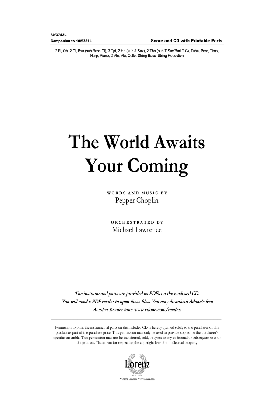 The World Awaits Your Coming - Orchestral Score and Parts (Digital Download) Full Orchestra scores gallery preview page 1