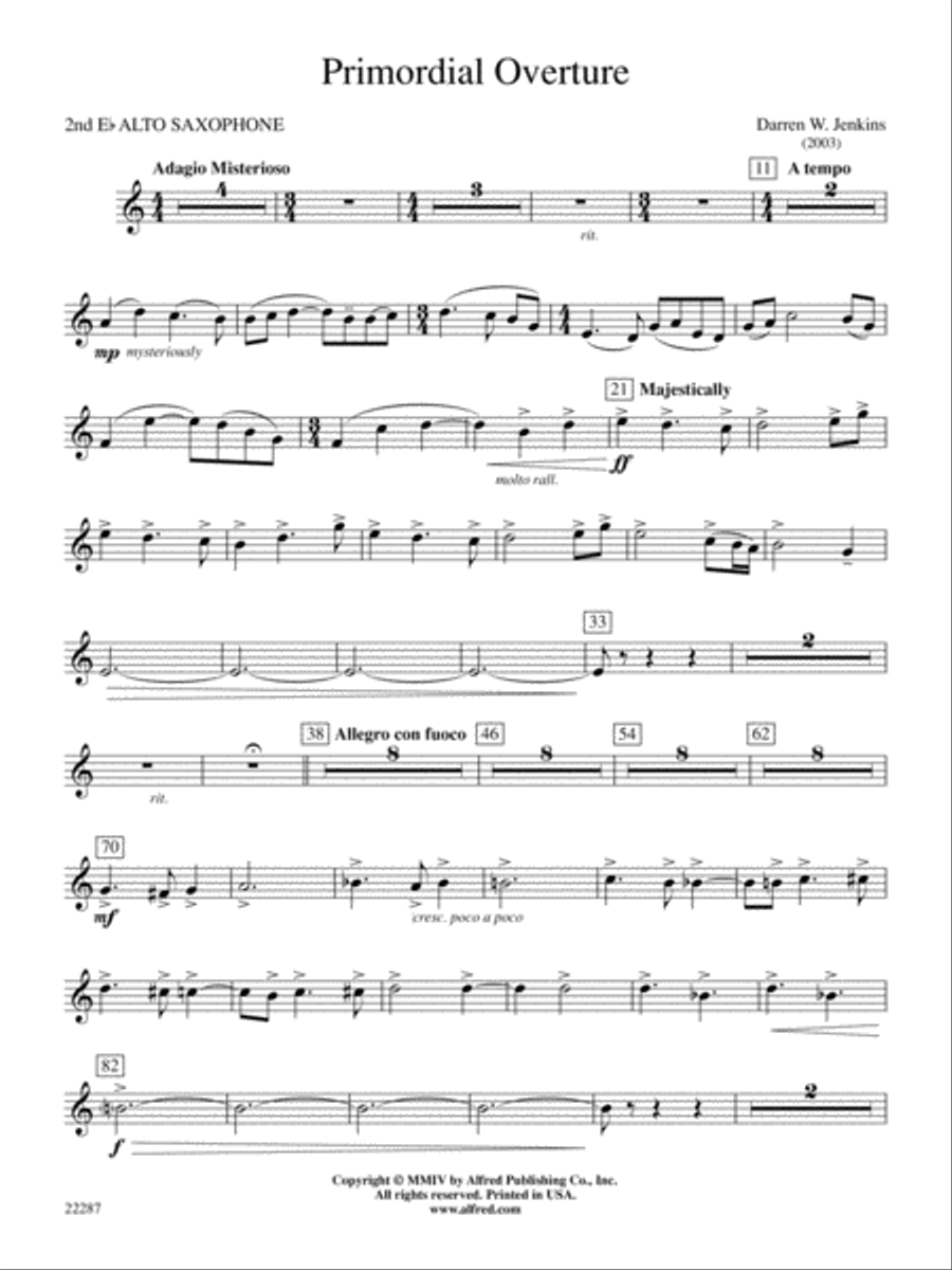 Primordial Overture: 2nd E-flat Alto Saxophone Concert Band scores gallery preview page 1