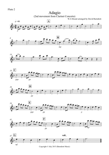 Adagio from Mozart's Clarinet Concerto for Flute Quartet image number null