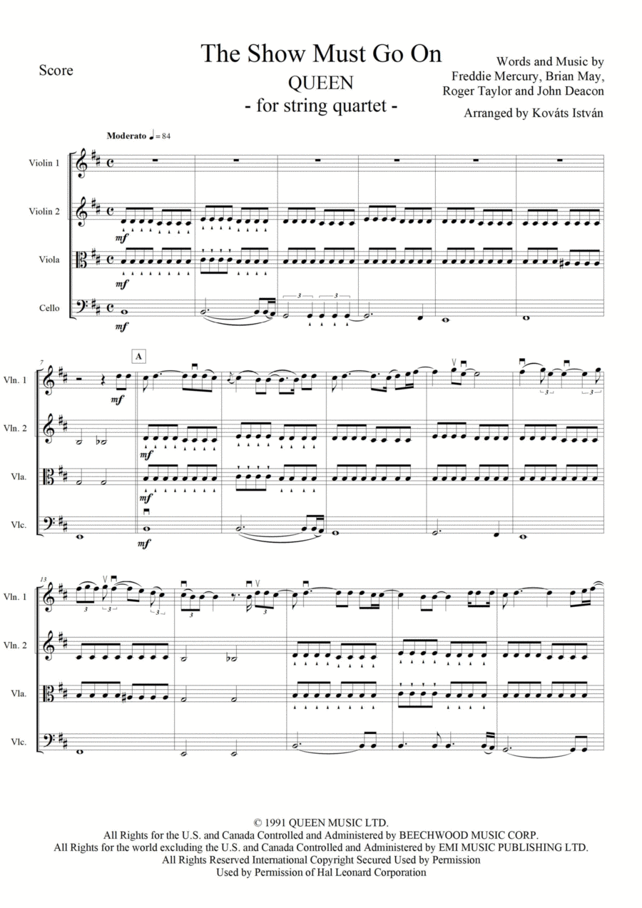 The Show Must Go On String Quartet scores gallery preview page 1