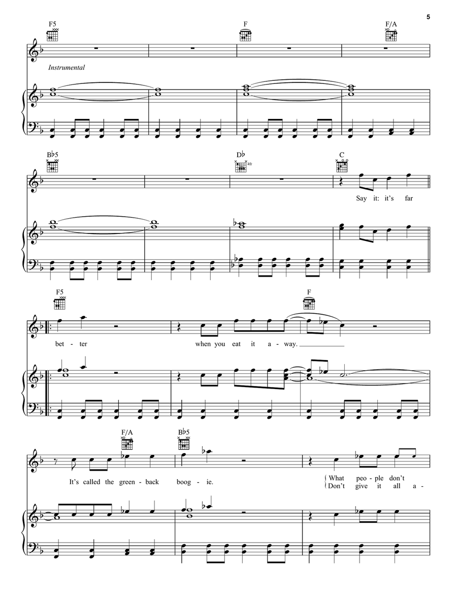 Greenback Boogie (Theme from Suits) Piano, Vocal, Guitar scores gallery preview page 5