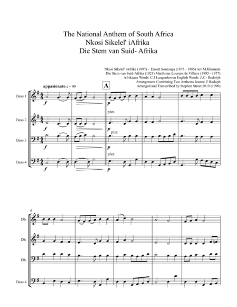 The National Anthem of South Africa - Nkosi Sikelel' iAfrika (Double Bass Quartet) Small Ensemble scores gallery preview page 2