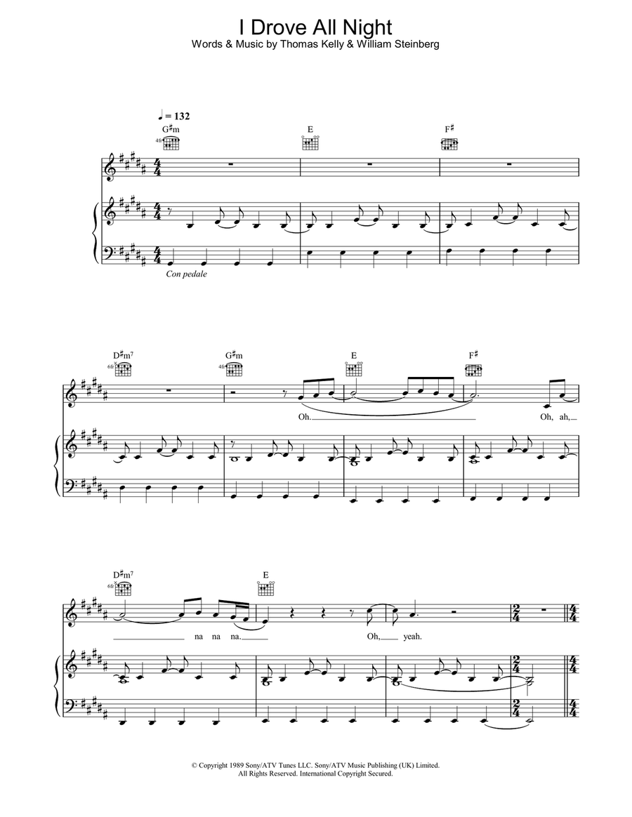 I Drove All Night I Drove All Night Piano, Vocal, Guitar scores gallery preview page 1