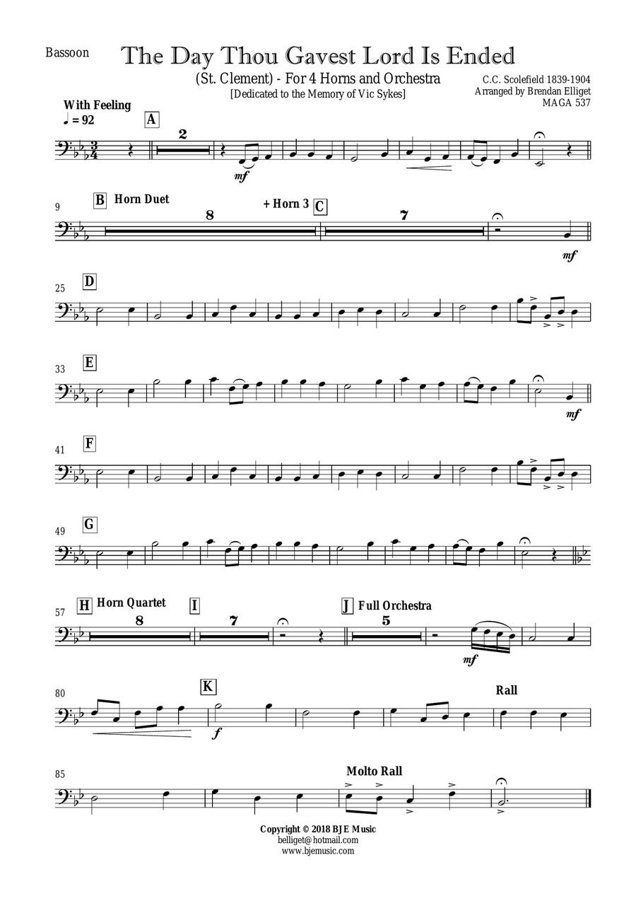 The Day Thou Gavest Lord Is Ended (St. Clement) - For 4 Horns and Orchestra Score and Parts PDF image number null