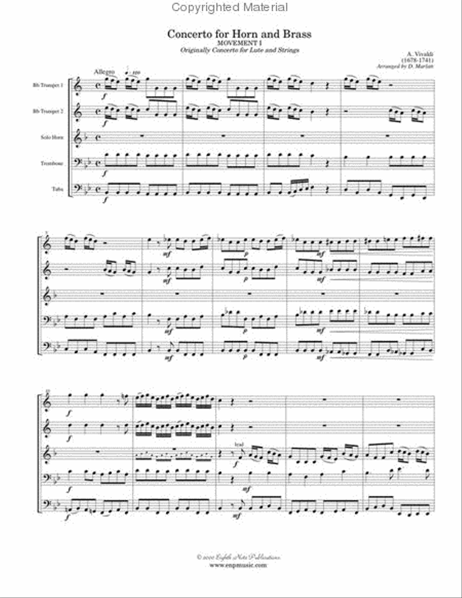 Concerto for Horn and Brass (Movement I) Brass Quintet scores gallery preview page 2
