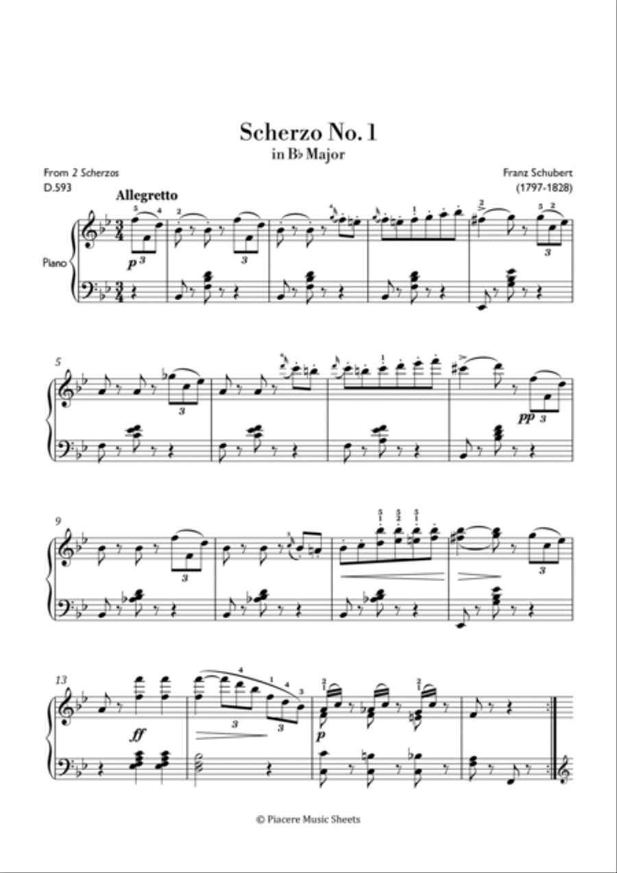Schubert - Scherzo No. 1 in B Flat Major - Intermediate Chamber Music scores gallery preview page 2