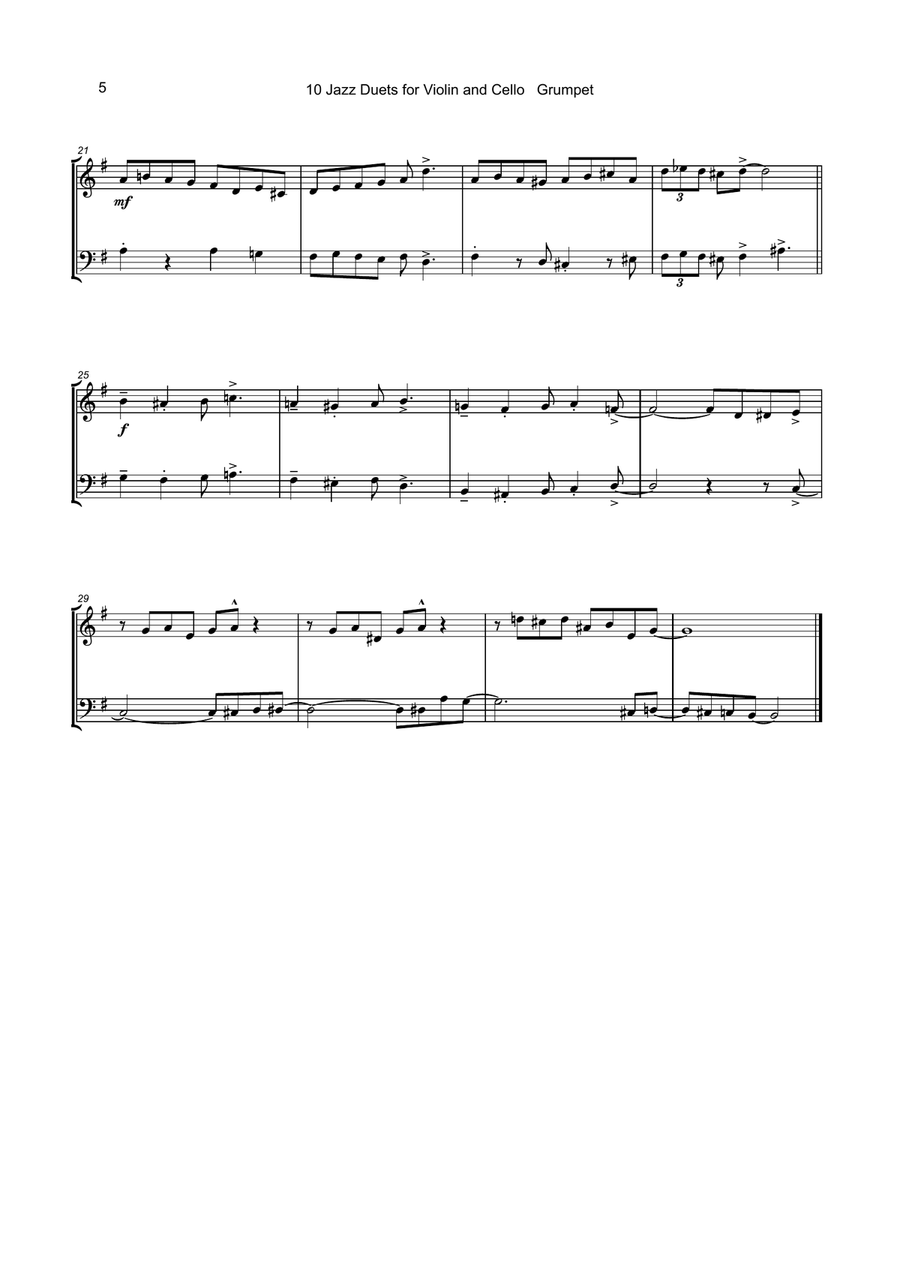10 Jazz Duets for Violin and Cello String Duet scores gallery preview page 6
