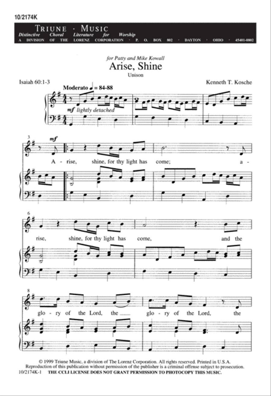 Arise, Shine! Unison Choir scores gallery preview page 1