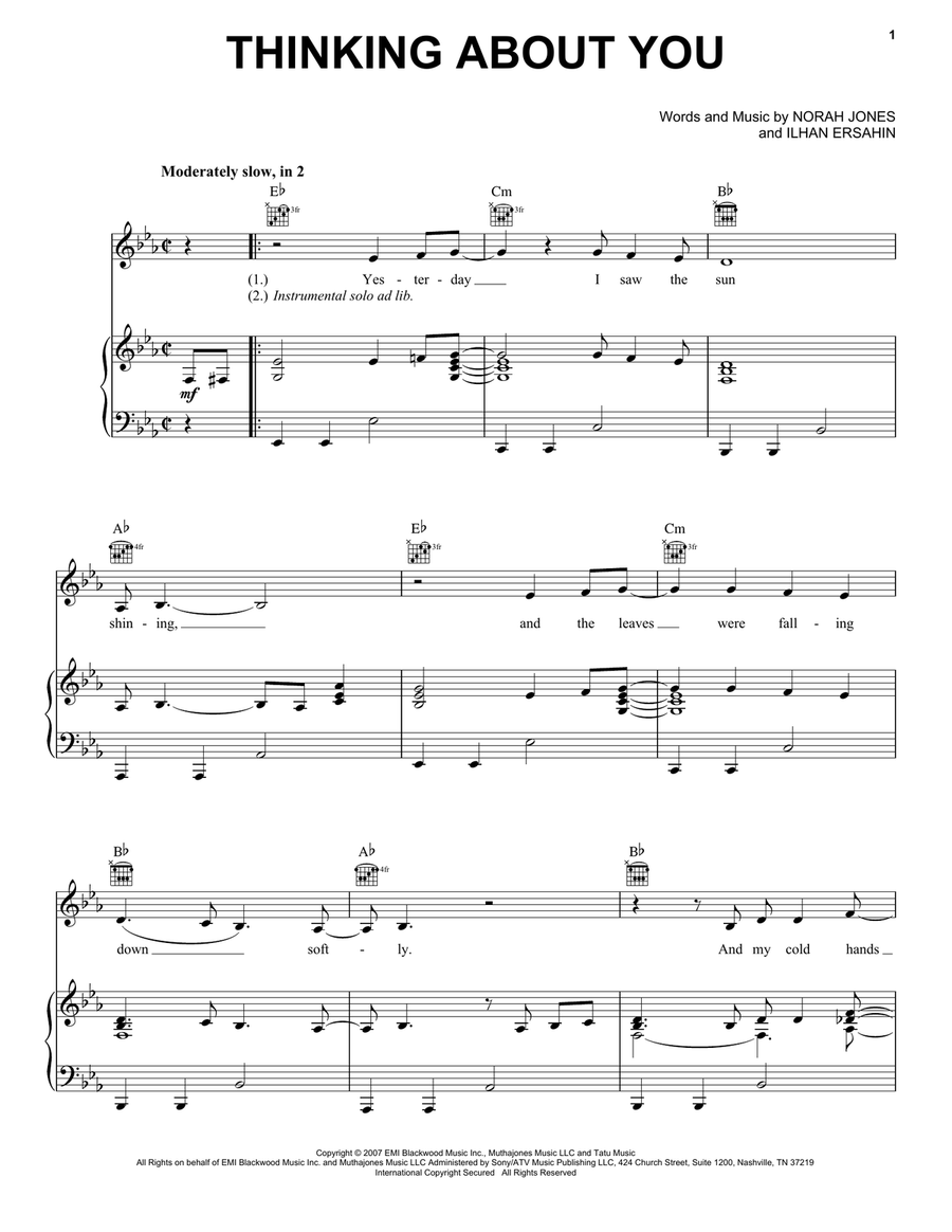 Thinking About You Thinking About You Piano, Vocal, Guitar scores gallery preview page 1