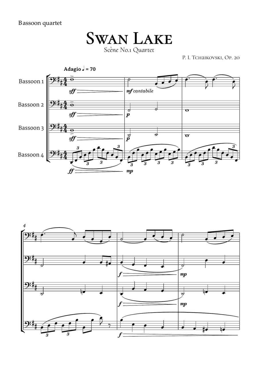 Swan Lake Tchaikovsky Bassoon Quartet Bassoon Quartet scores gallery preview page 2