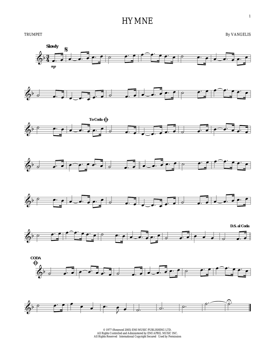 Hymne Hymne Trumpet Solo scores gallery preview page 1
