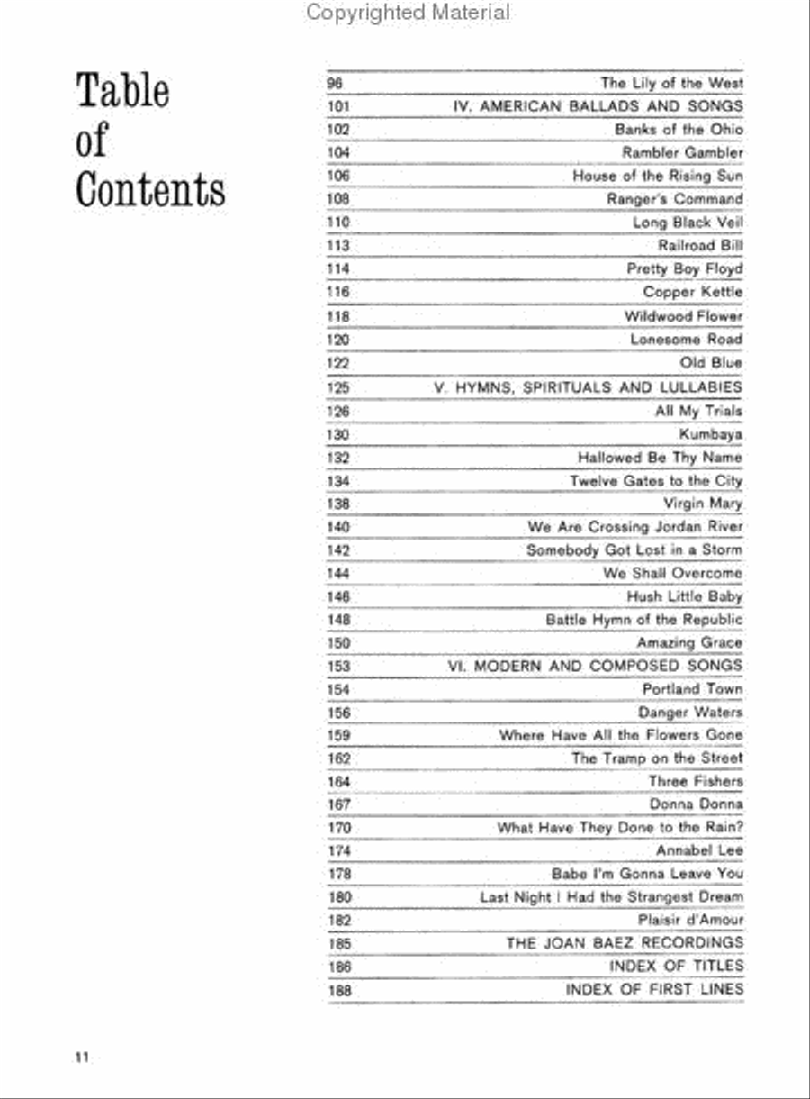 The Joan Baez Songbook Piano, Vocal, Guitar scores gallery preview page 3