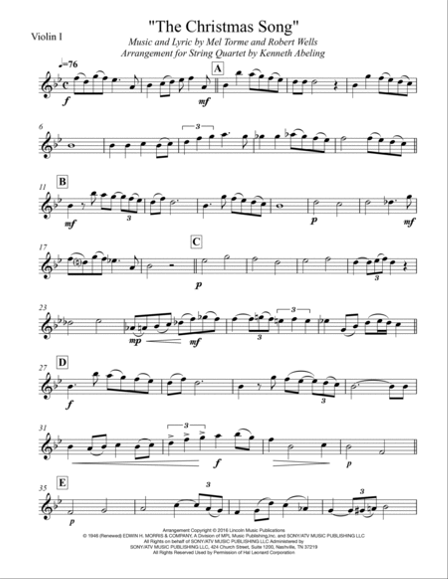 The Christmas Song (Chestnuts Roasting On An Open Fire) String Quartet scores gallery preview page 6