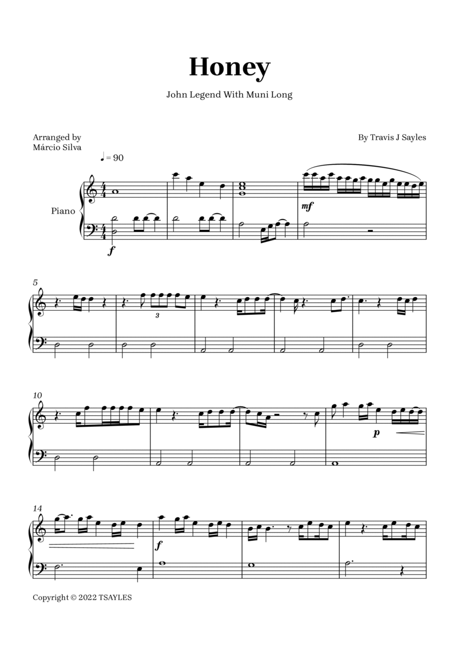 Honey Piano Solo scores gallery preview page 1