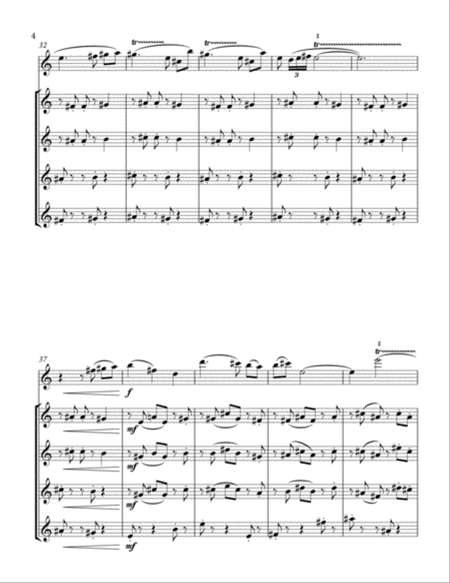 With the Flow (for violin and sax quartet) Saxophone Quartet scores gallery preview page 4
