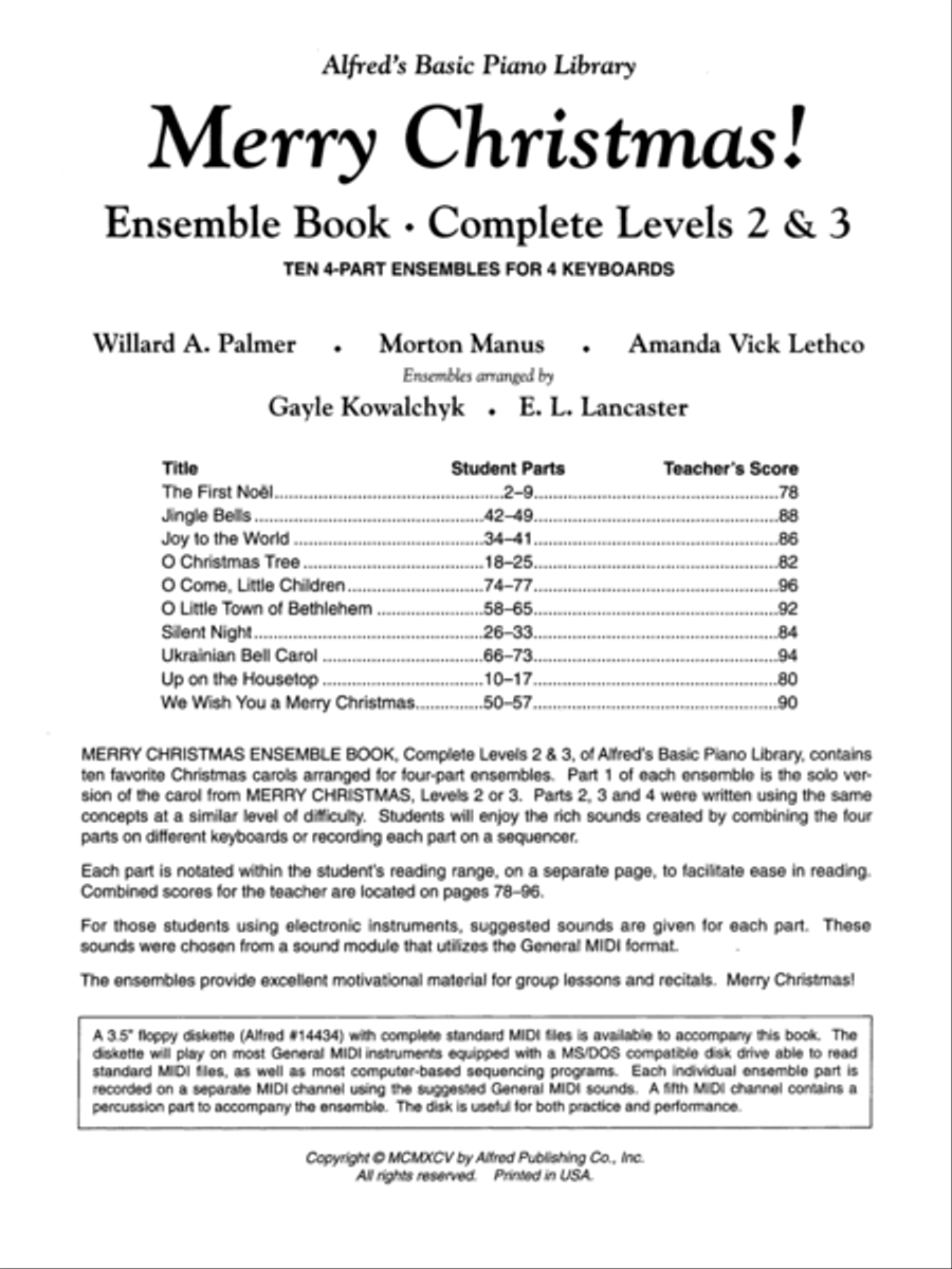 Alfred's Basic Piano Library: Merry Christmas! Ensemble, Complete Book 2 & 3 Piano Method scores gallery preview page 2