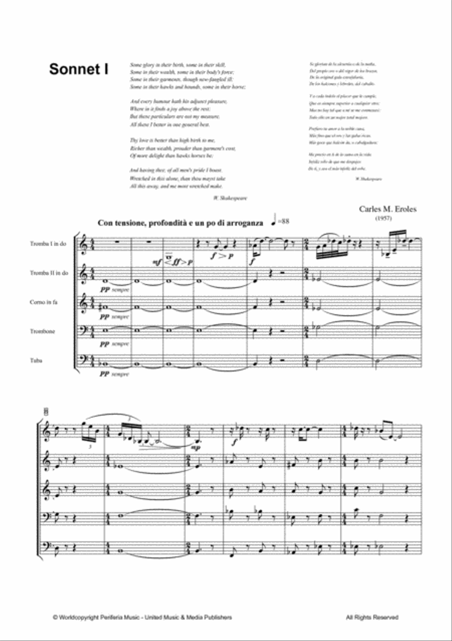 Two Shakespearean Sonnets and a Celebrated Sentence for Brass Quintet Brass Quintet scores gallery preview page 2