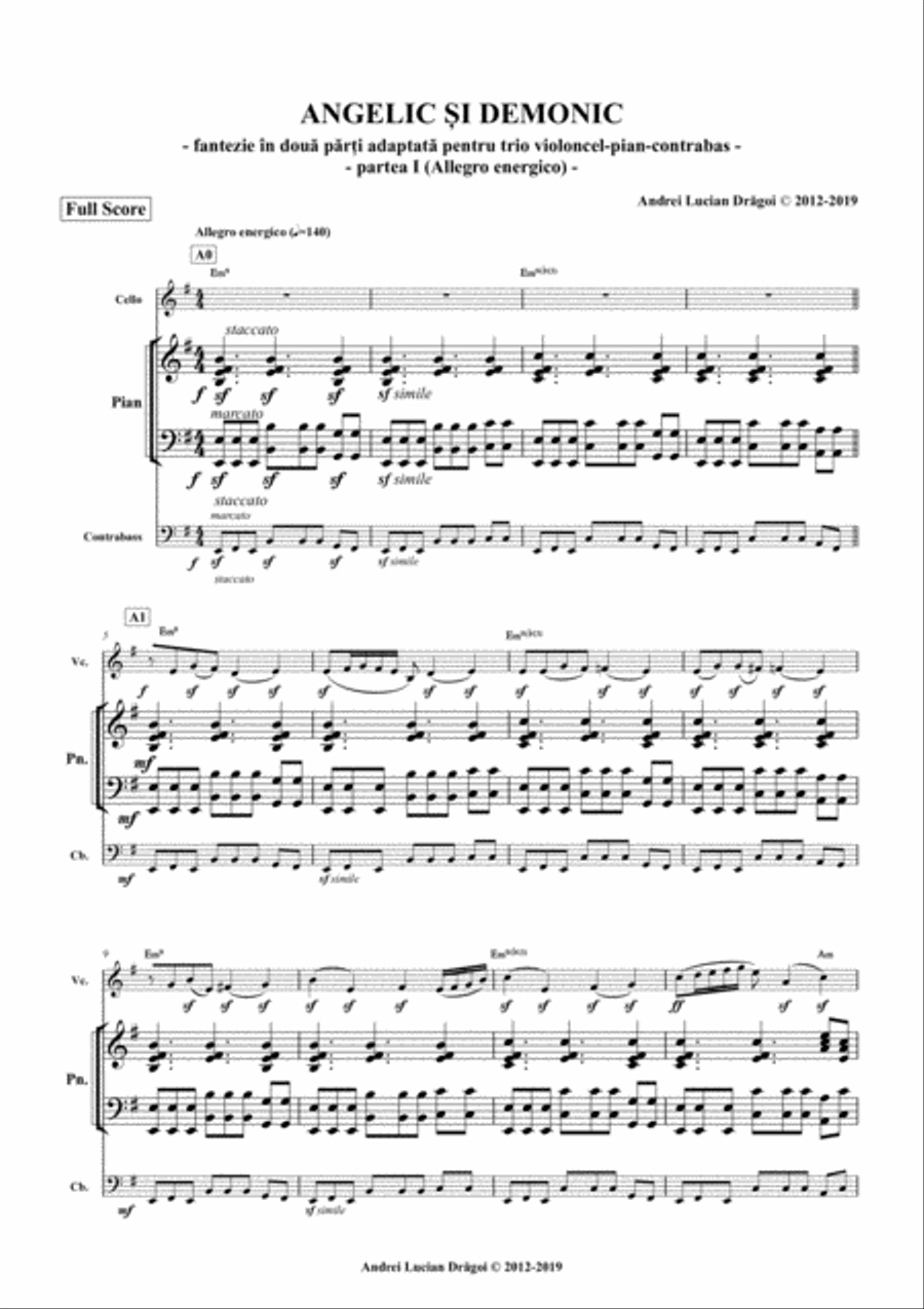 ANGELIC ŞI DEMONIC (Angelic and demonic) - musical fantasy in two parts for instrumental trio (cell 2-Part scores gallery preview page 1