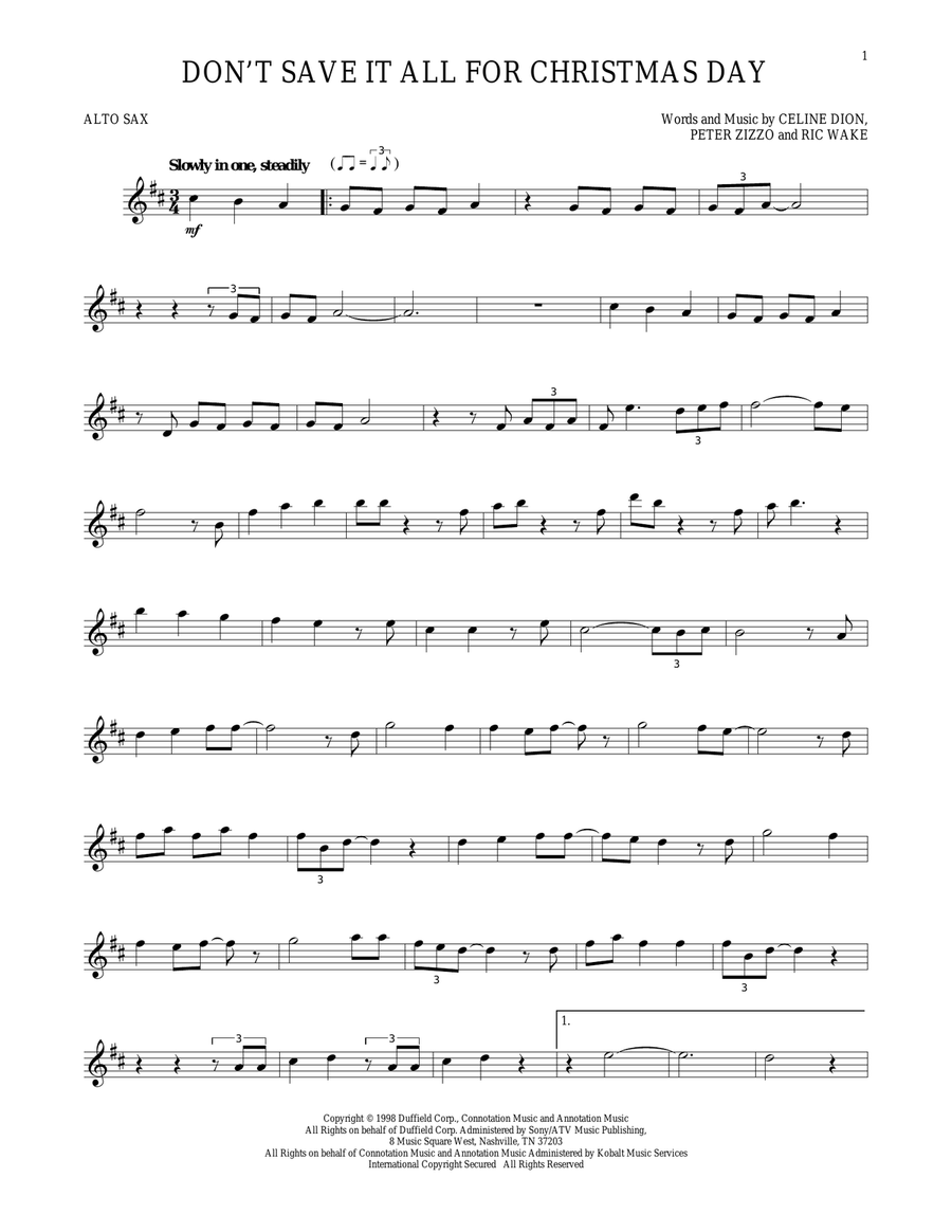 Don't Save It All For Christmas Day Alto Saxophone scores gallery preview page 1