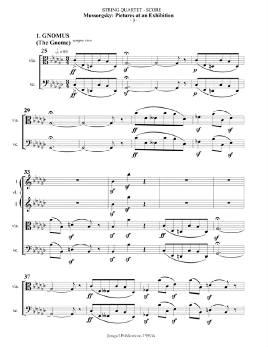 Mussorgsky: Pictures at an Exhibition for String Quartet String Quartet scores gallery preview page 3