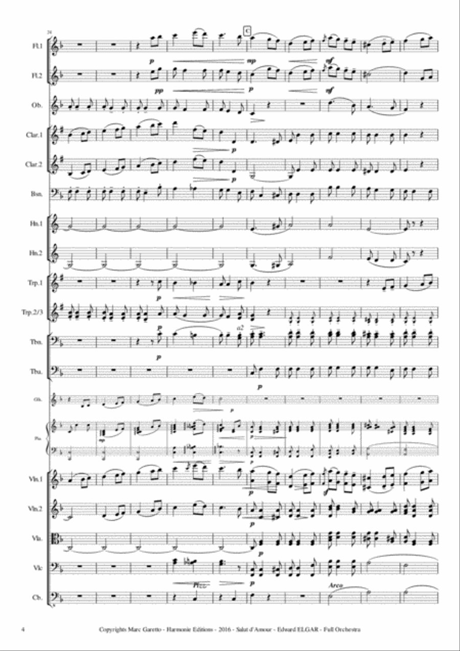 Salut d'Amour -LiebesGruss - EDWARD ELGAR - Full Orchestra Arrangement by Marc GARETTO Full Orchestra scores gallery preview page 4