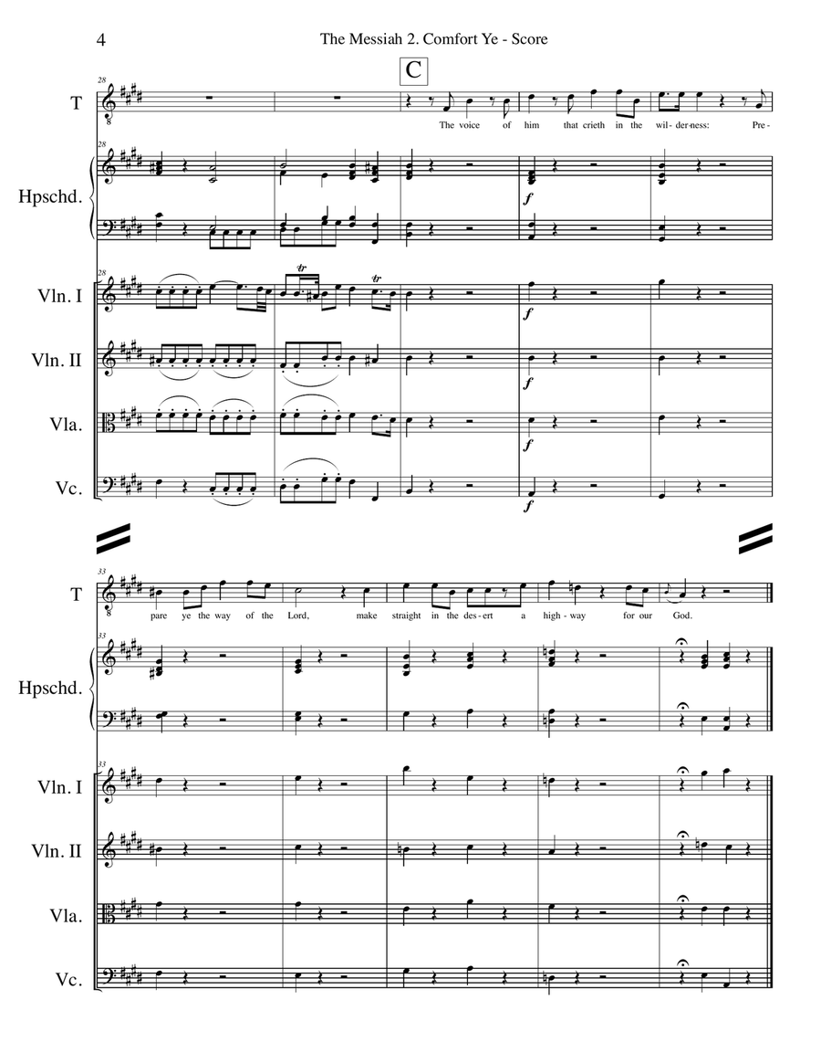 Comfort Ye from The Messiah for Solo Tenor Voice and Chamber Orchestra Chamber Orchestra scores gallery preview page 4