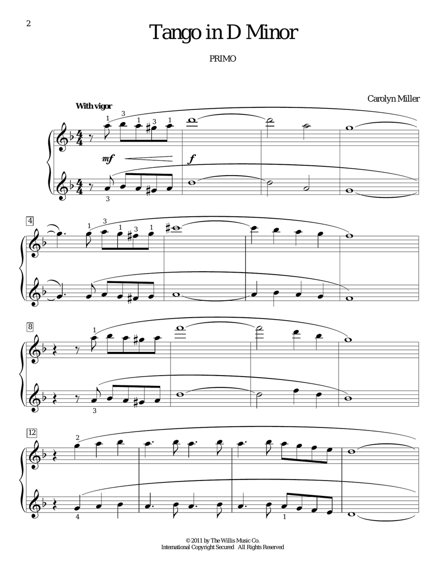 Tango In D Minor Piano Duet scores gallery preview page 2