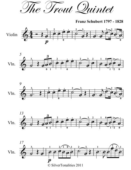 Trout Quintet Easy Violin Sheet Music