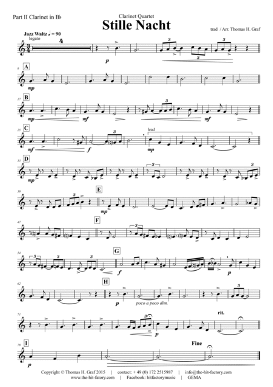 Stille Nacht (Silent night) - Jazz Waltz - Clarinet Quartet Clarinet Quartet scores gallery preview page 6