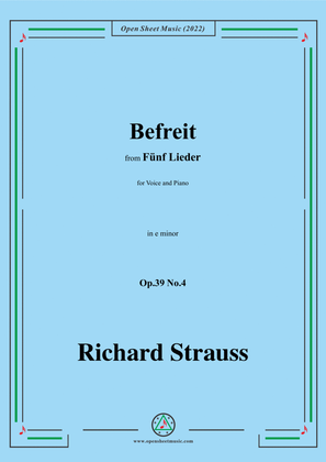 Book cover for Richard Strauss-Befreit,in e minor,Op.39 No.4,for Voice and Piano