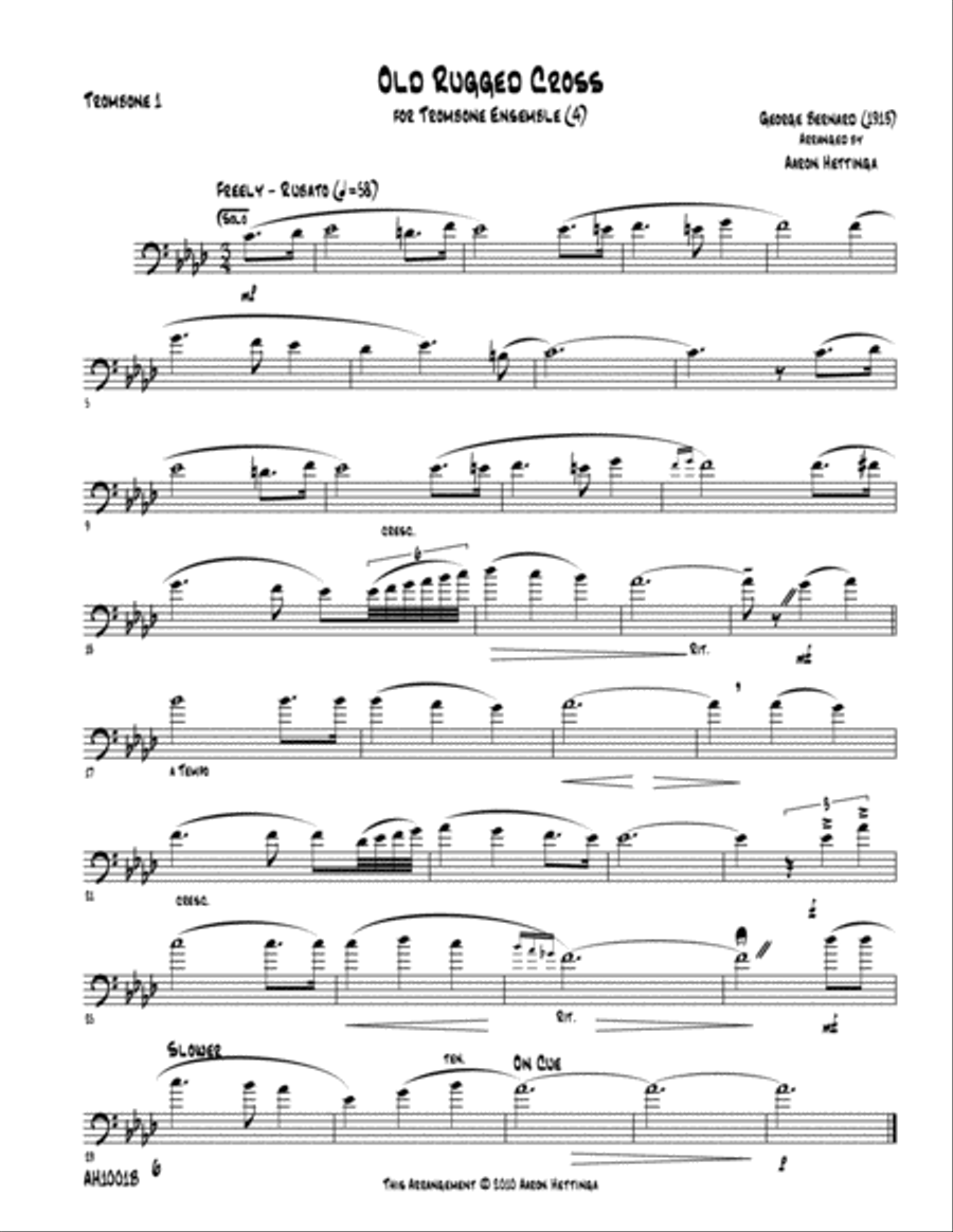 Old Rugged Cross - for Trombone Quartet with Jazz-inspired Harmony Brass Quartet scores gallery preview page 5