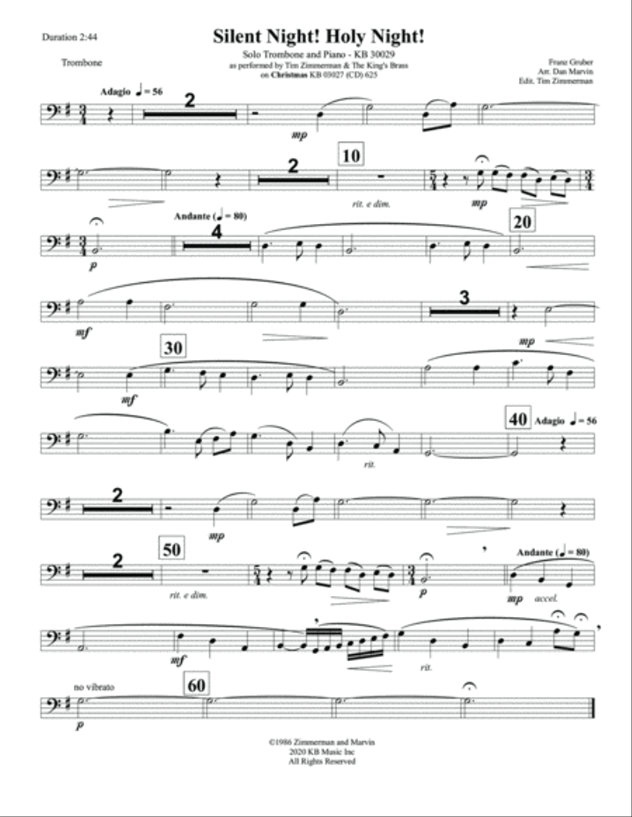 Silent Night (for Solo Trombone & Piano) Piano scores gallery preview page 3