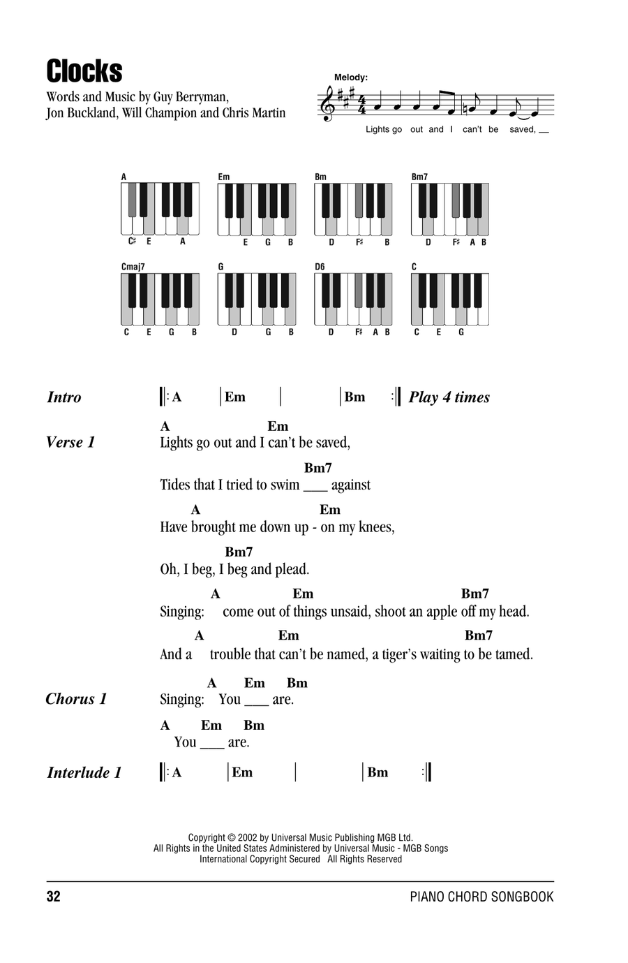 Clocks Piano scores gallery preview page 1