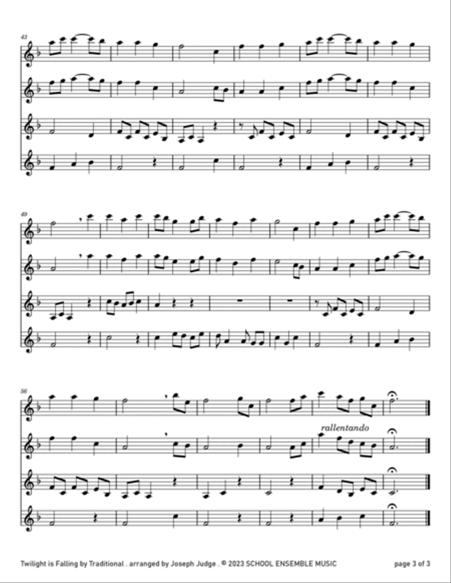 Twilight Is Falling for Clarinet Quartet in Schools Clarinet Quartet scores gallery preview page 3