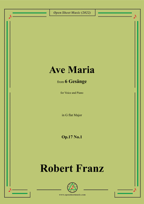 Book cover for Franz-Ave Maria,in G flat Major,Op.17 No.1,from 6 Gesange
