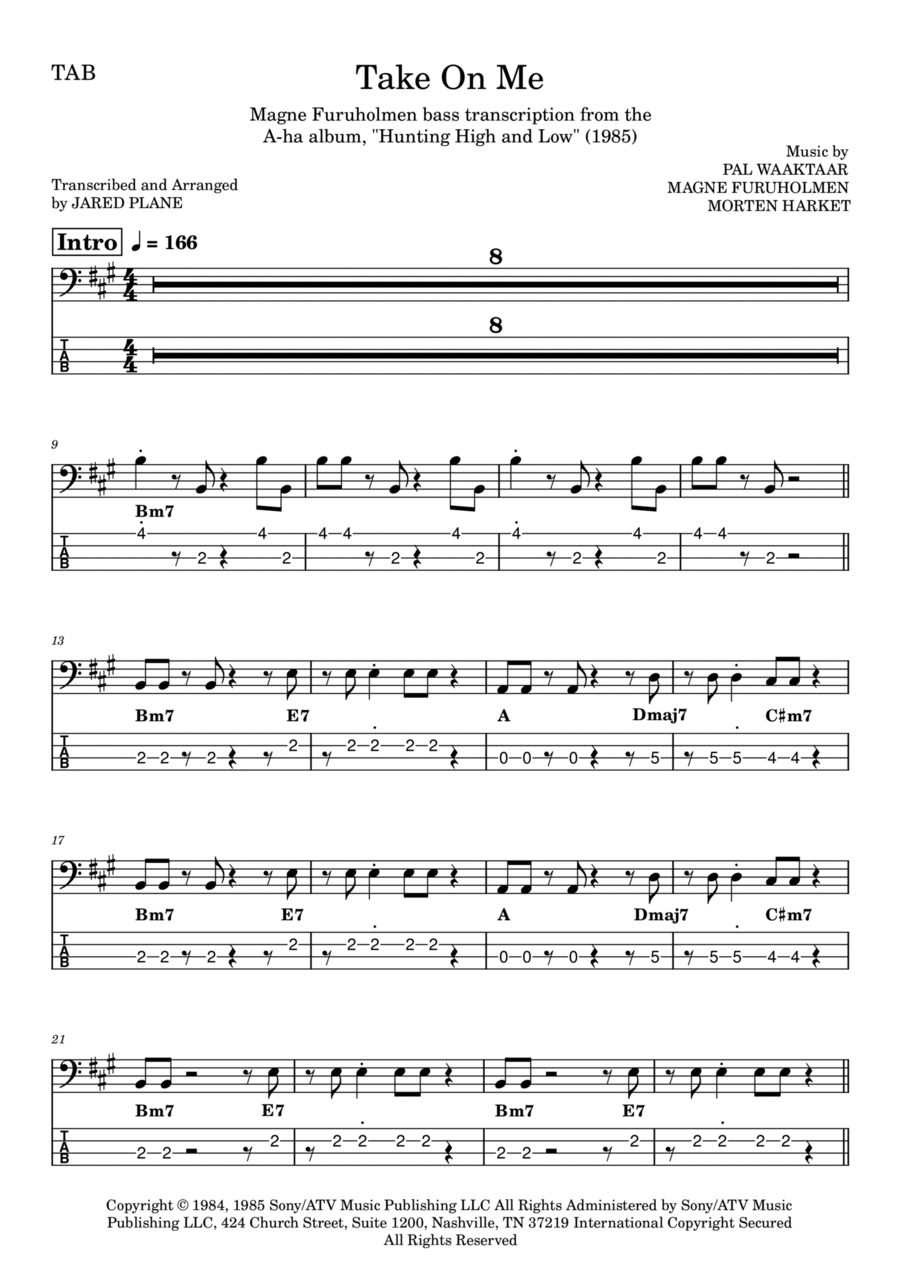 Take On Me Guitar Tablature scores gallery preview page 1
