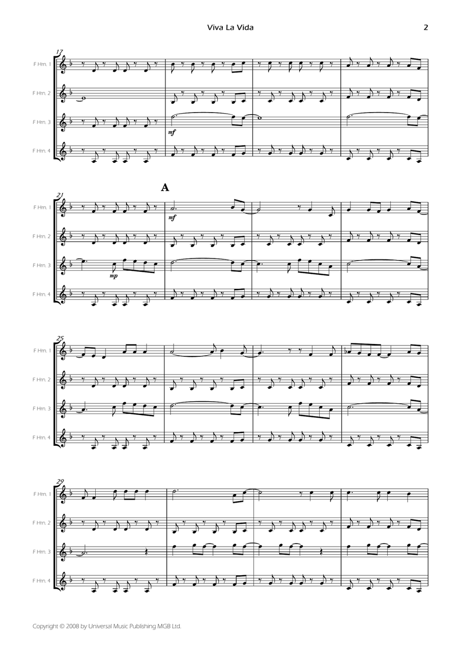 Viva La Vida Viva La Vida Brass Quartet scores gallery preview page 4