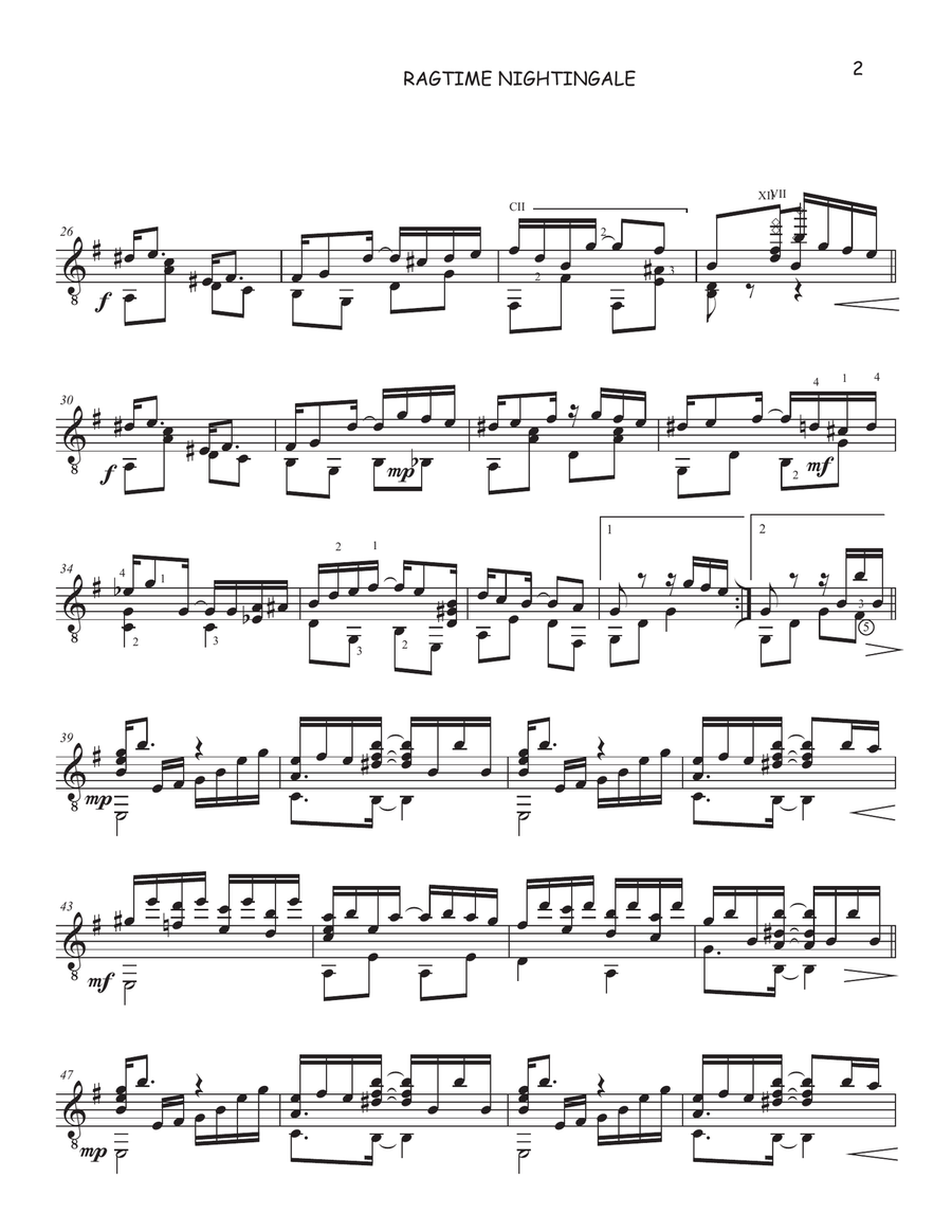 Ragtime Nightingale Guitar Tablature scores gallery preview page 2