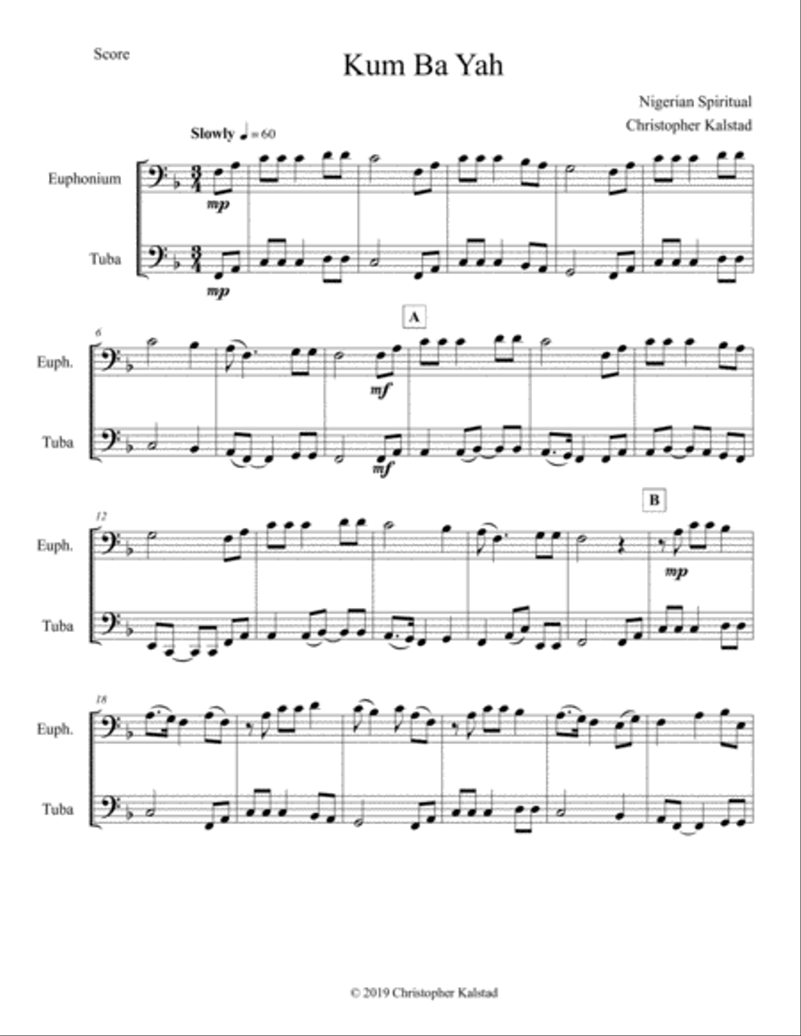 Kum Ba Yah (Euphonium/Tuba Duet) Brass Duet scores gallery preview page 1